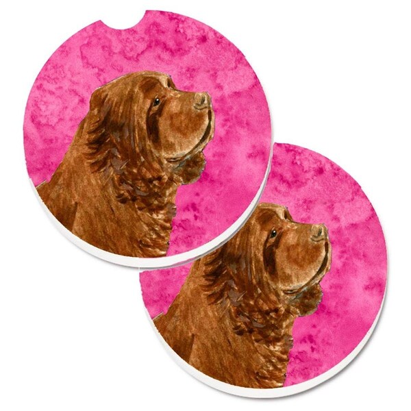 Carolines Treasures Pink Sussex Spaniel Set of 2 Cup Holder Car Coaster SS4786-PKCARC - main